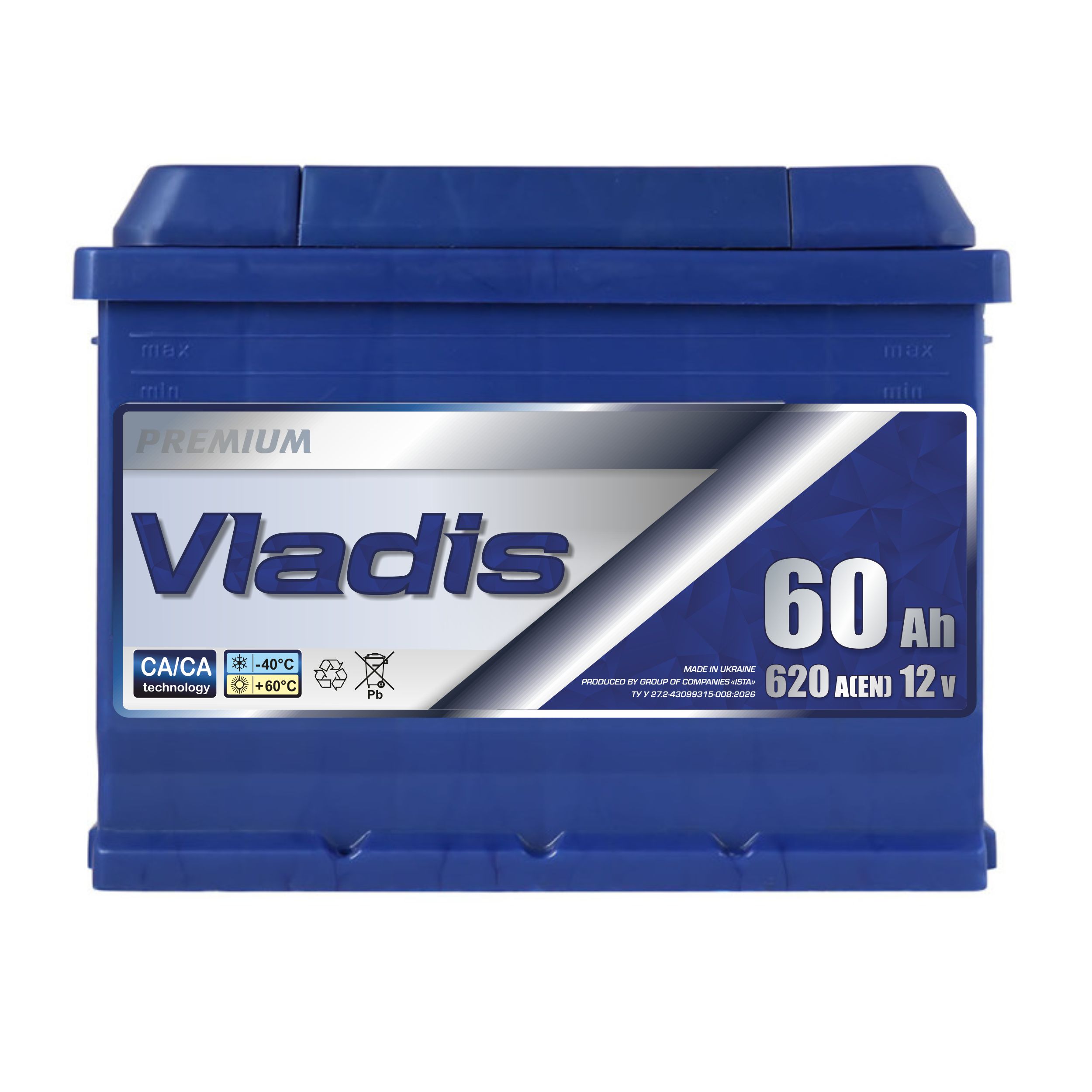 Акумулятор VLADIS PREMIUM 6СТ - 60Аh, 620A, плюс зліва (L+), 242x175x190мм